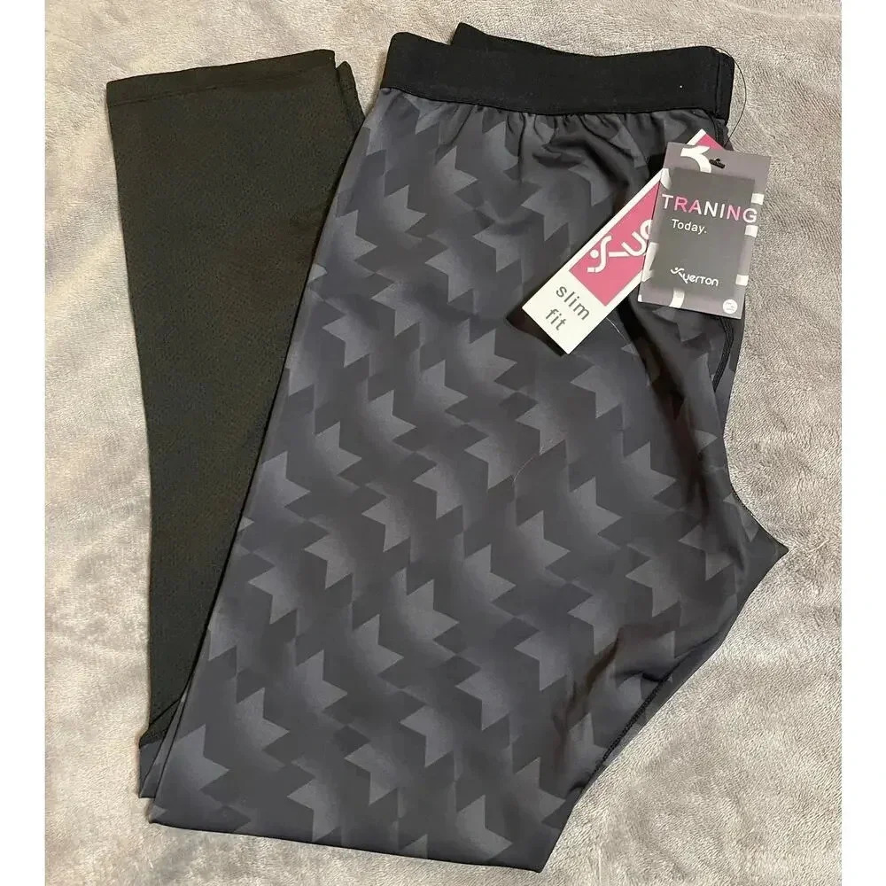 NWT Uerton Slim Fit Training Pants Black‎ Gray Mesh Long Pants